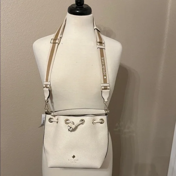 kate spade Cream Leather Crossbody with Striped Adjustable Strap Emma Large Crossbody Bag | Kate Spade Outlet main image 2